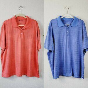 Lot 2 Haggar Men's Polo Shirts Sz XXL Coral Blue Satiny Texture Business Casual
